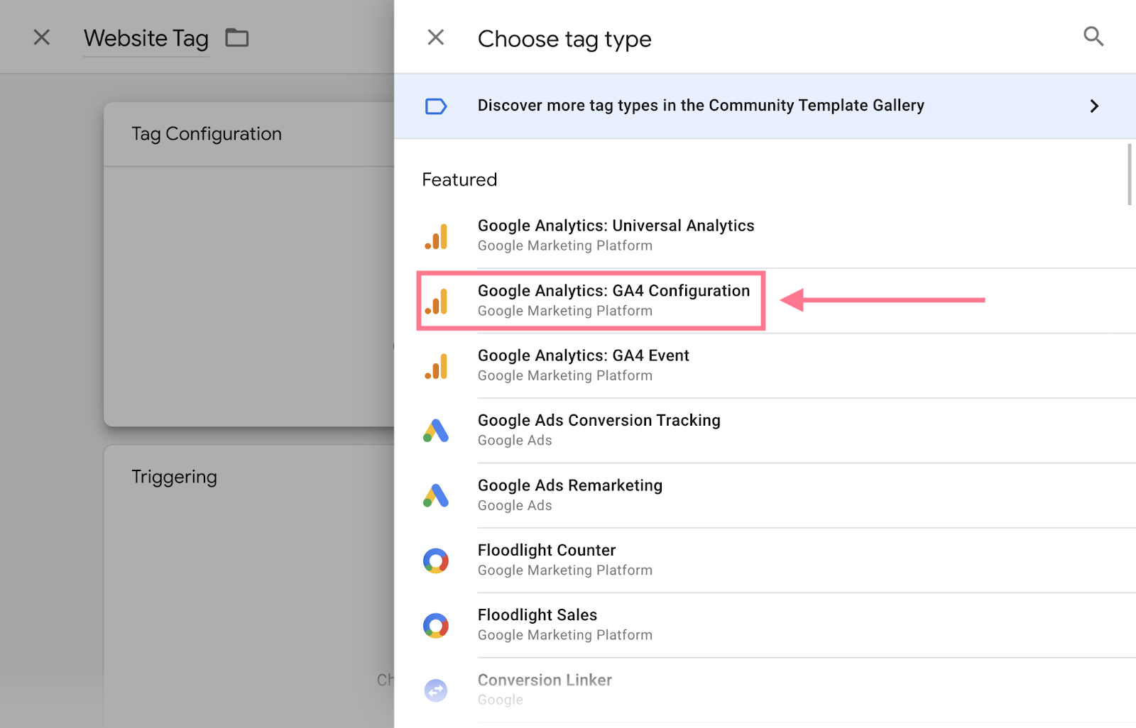 selecione Google Analytics: GA4 Configuration