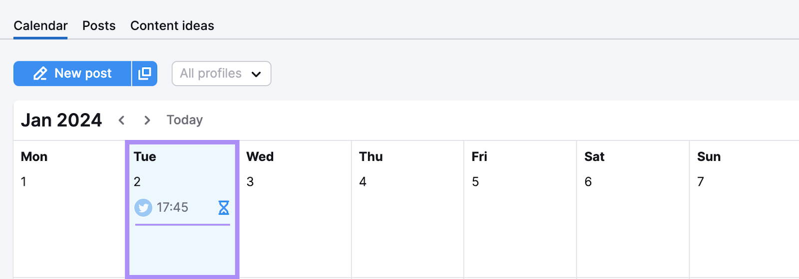 Calendário da página principal do Social Poster