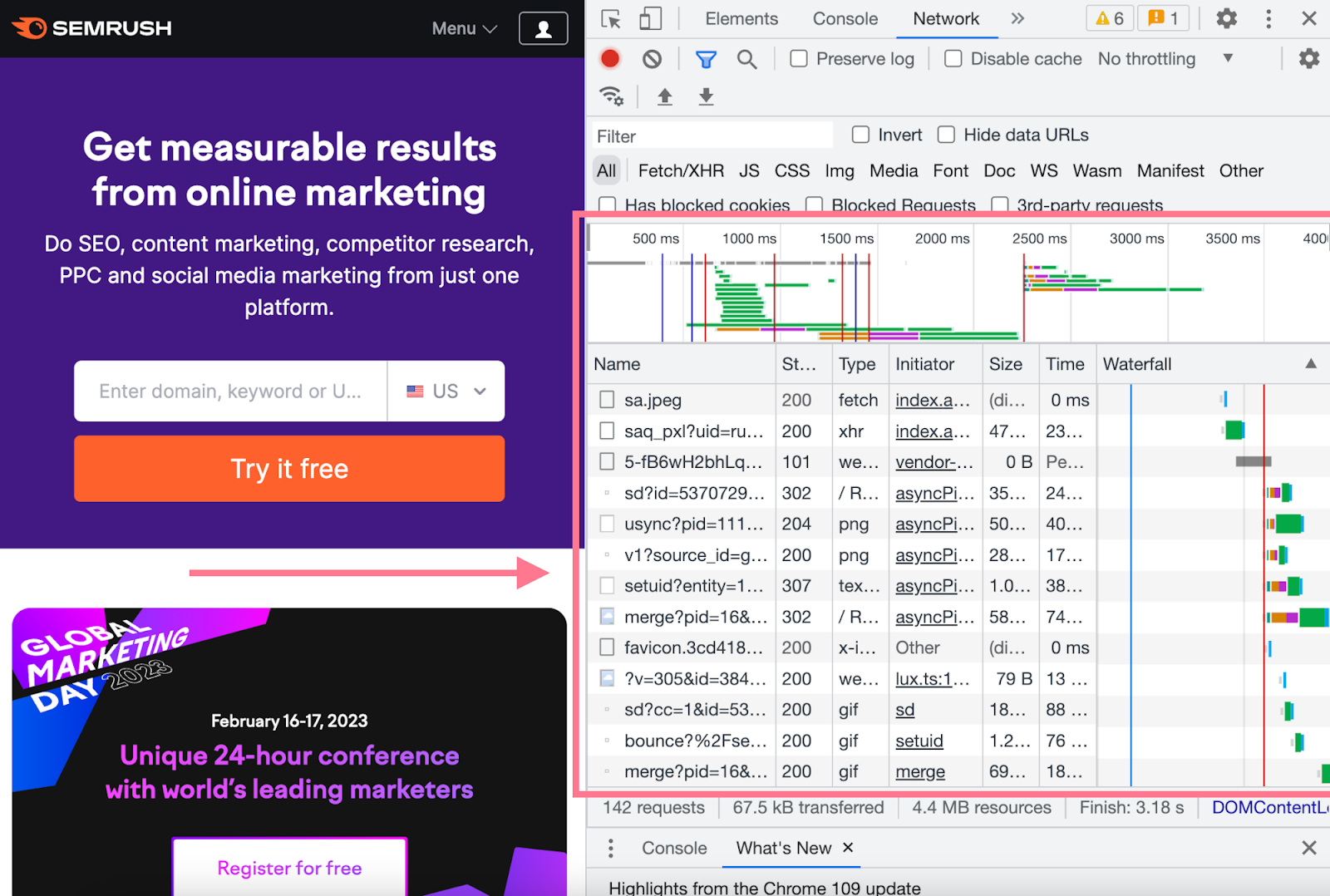 Pestaña Red en Chrome DevTools