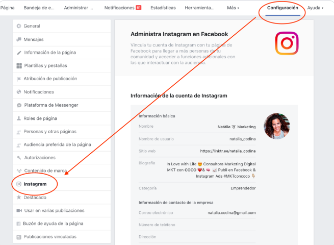 Instagram Ads - vincular cuenta de Facebook a Instagram