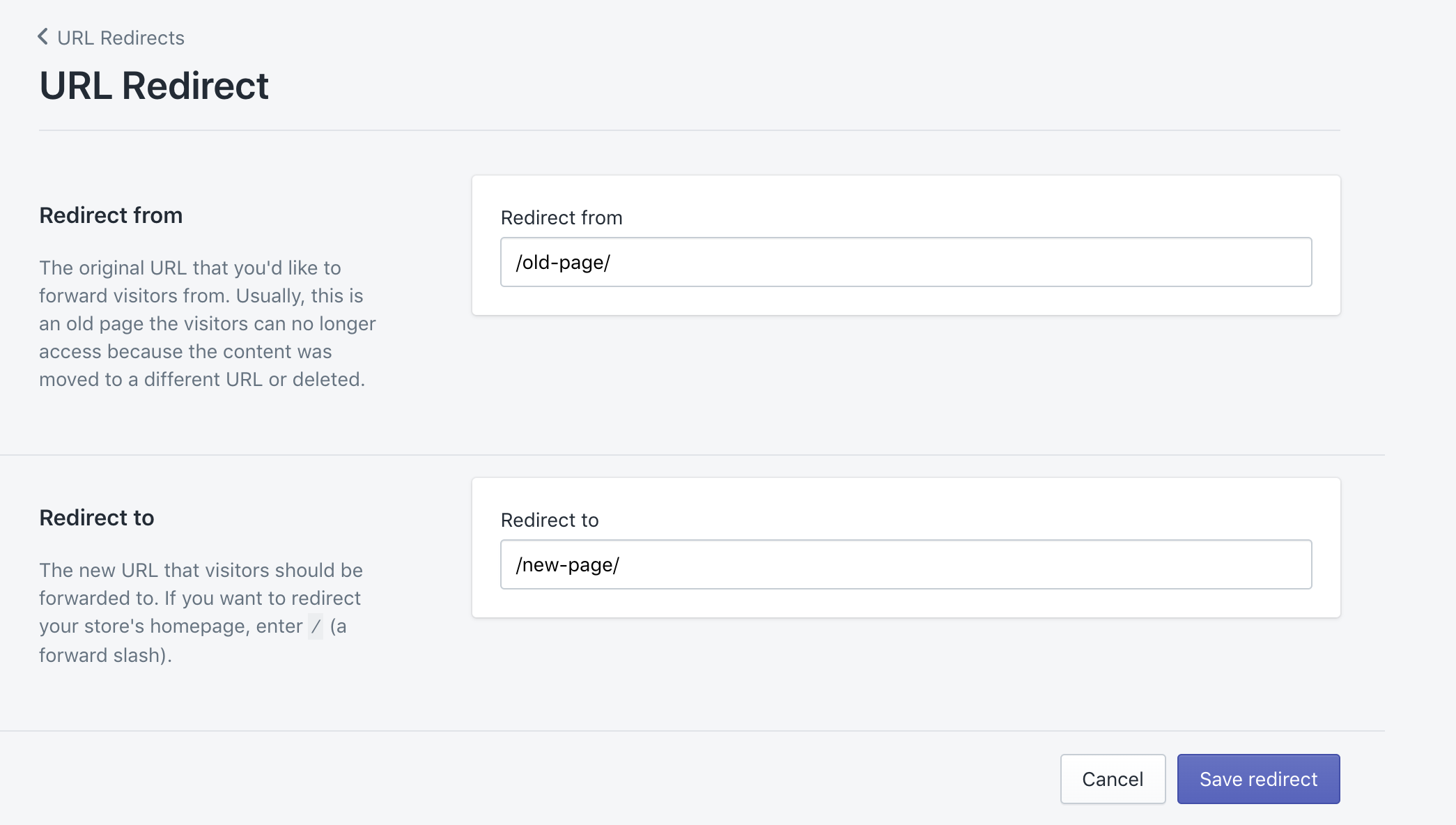 301 redirection Shopify