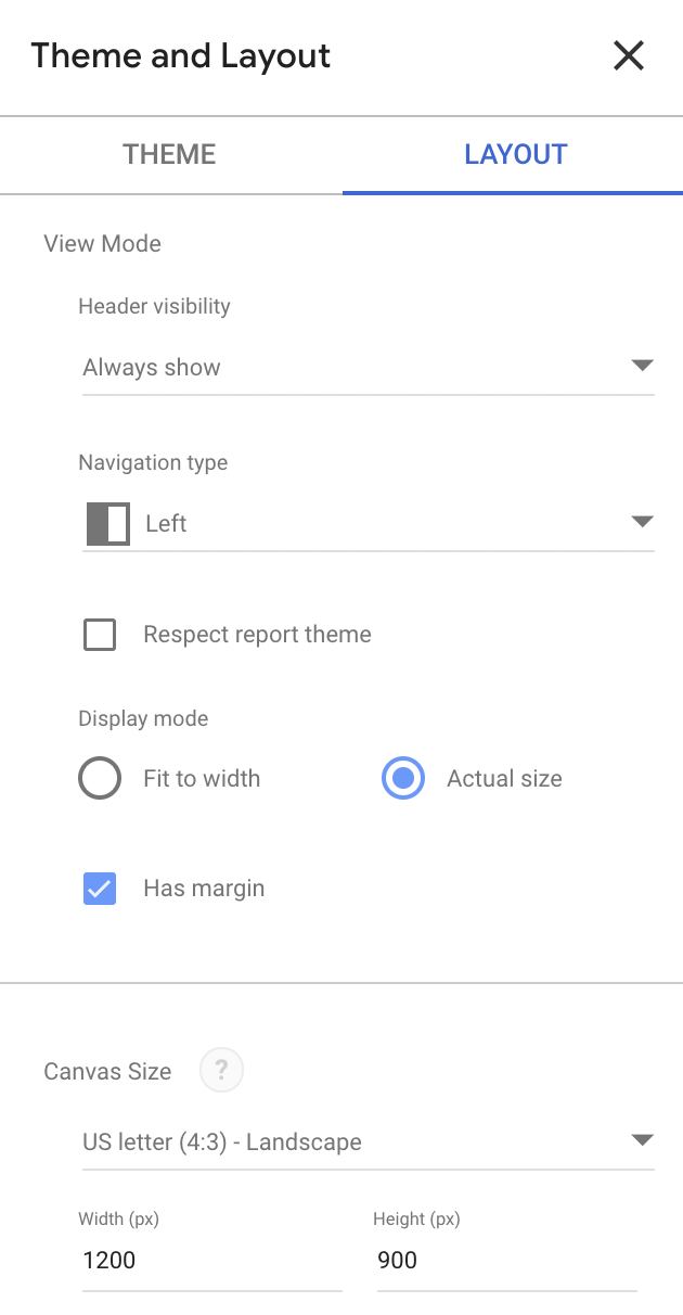 "Página "Tema e layout