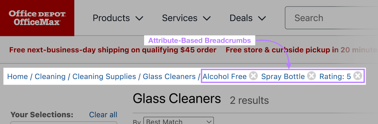 Ejemplo de breadcrumbs basadas en atributos.