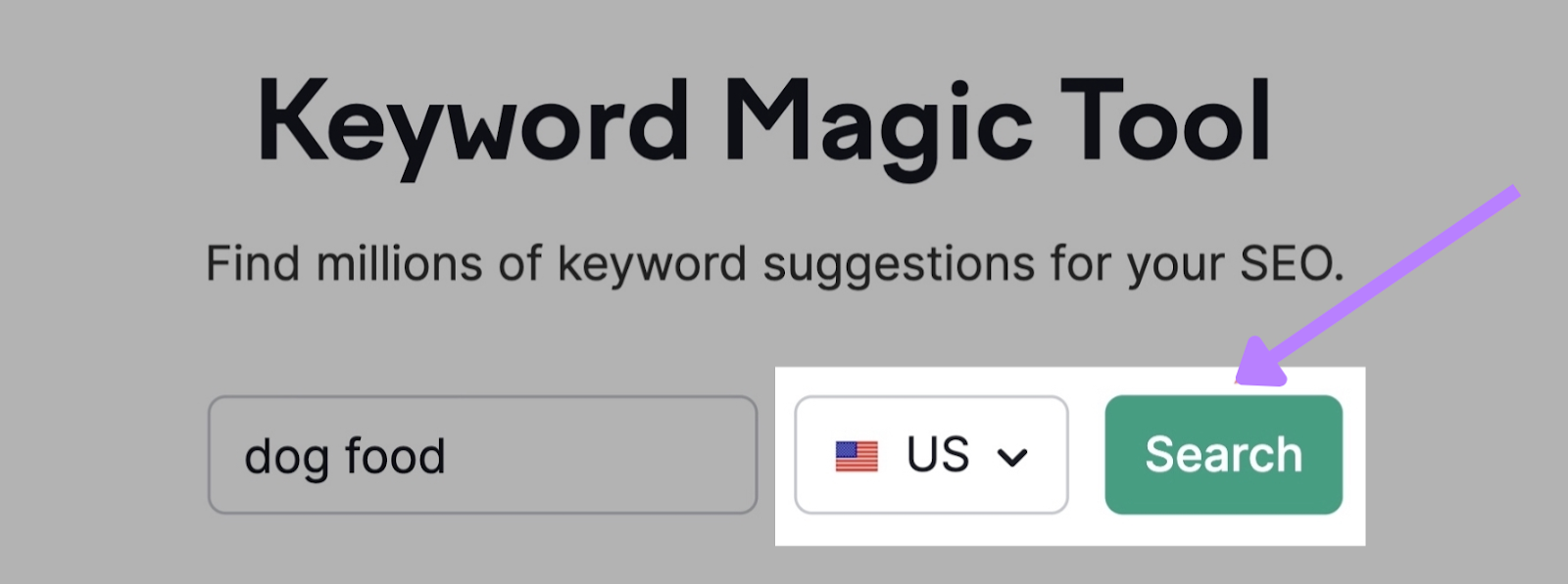 seleccionando EE.UU. en la herramienta Keyword Magic