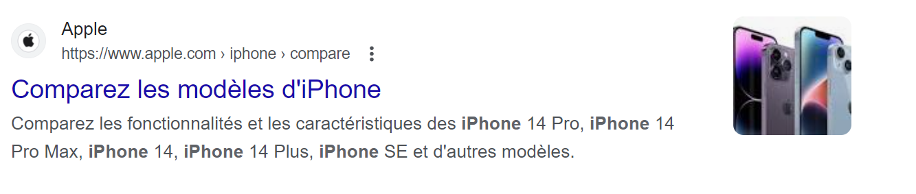 Meta description pour comparer des iphones