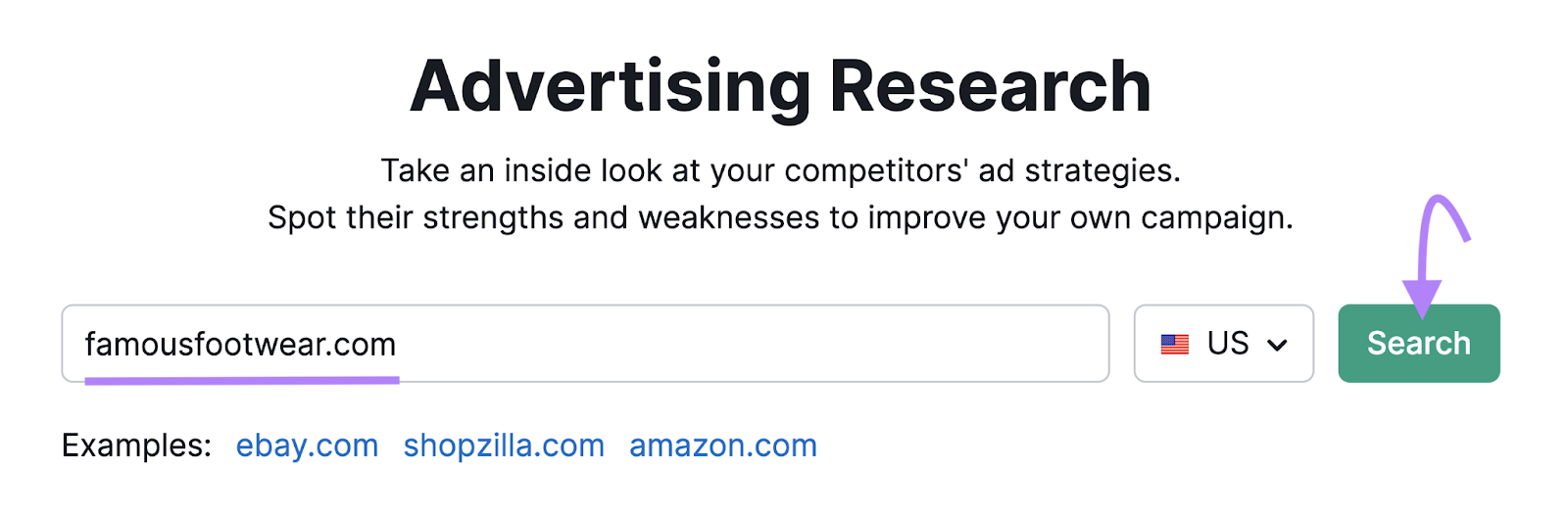 "famousfootwear.com" introducido en la barra de búsqueda de la herramienta de Investigación Orgánica