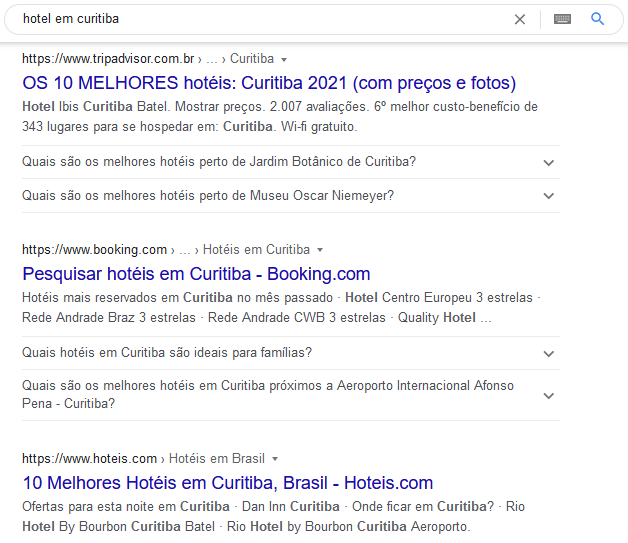 SERP para hotel em Curitiba
