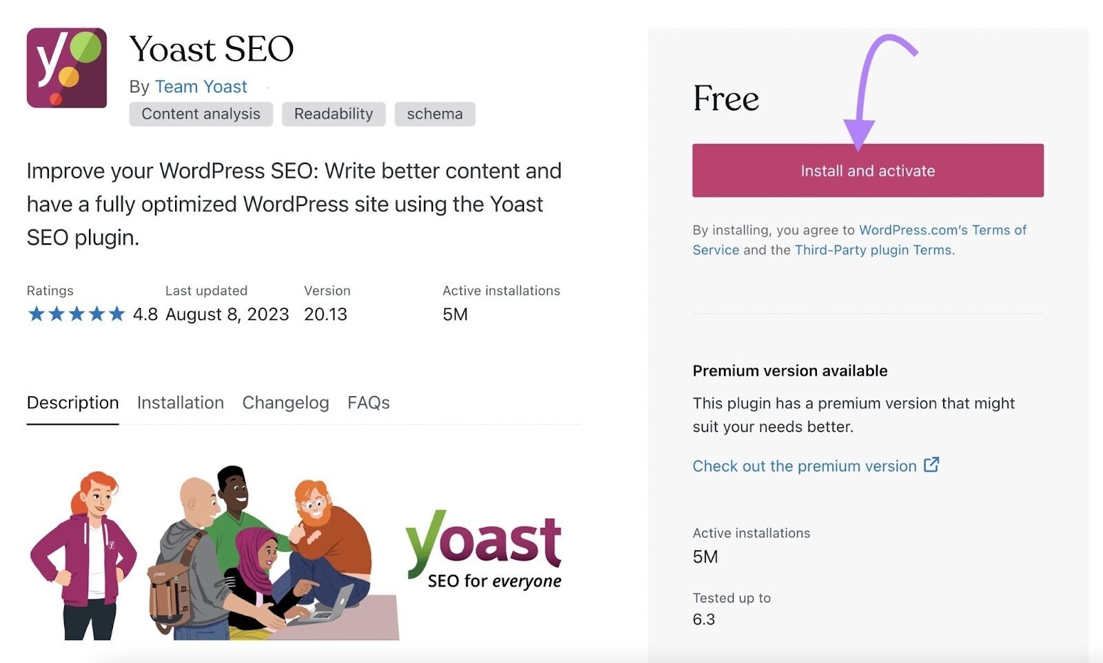 Página de instalação do plugin YoastSEO
