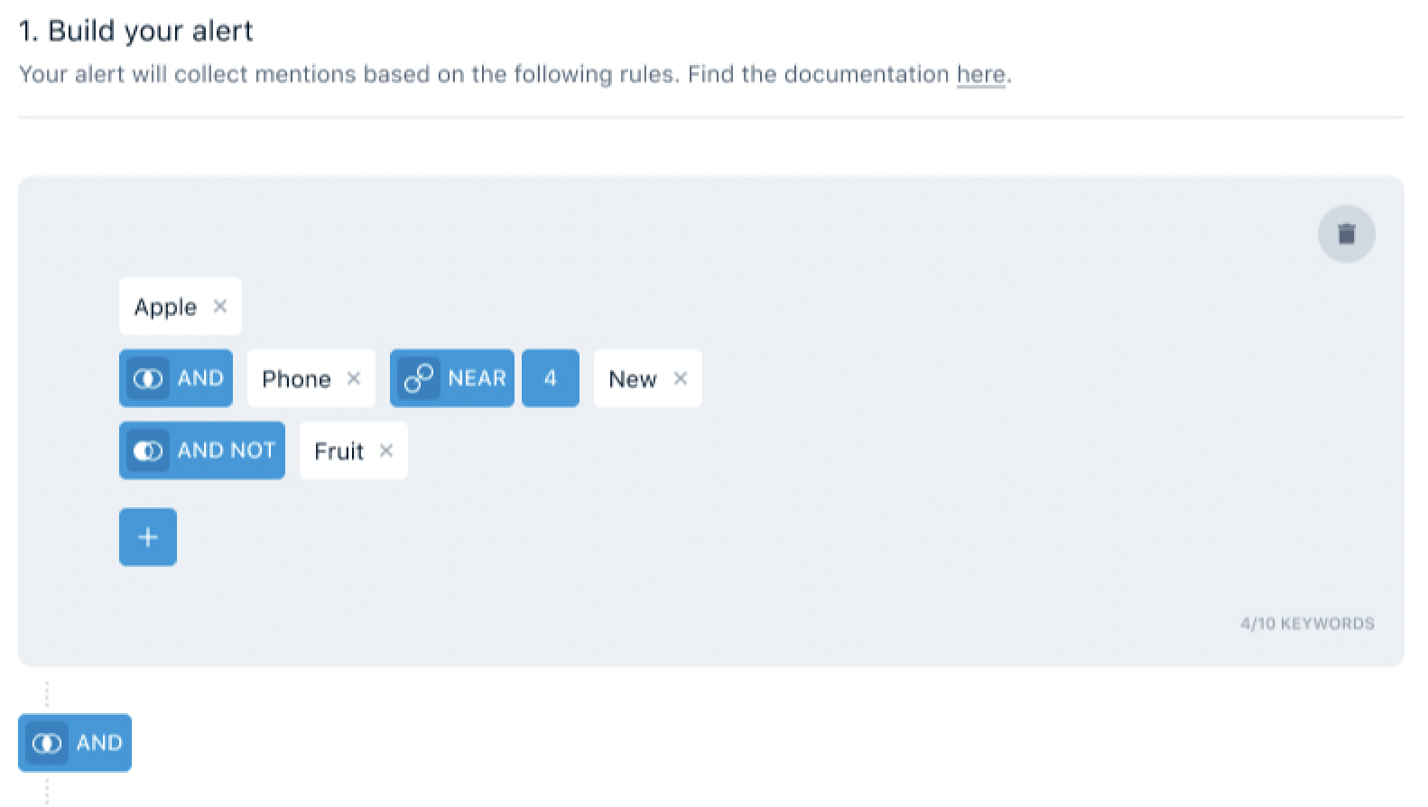página "construye tu alerta" en Mention