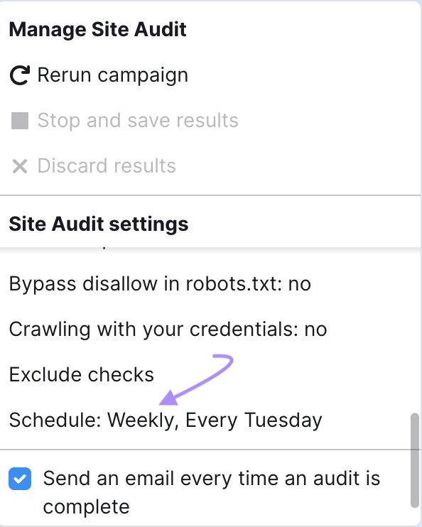 Configurações de auditoria do site