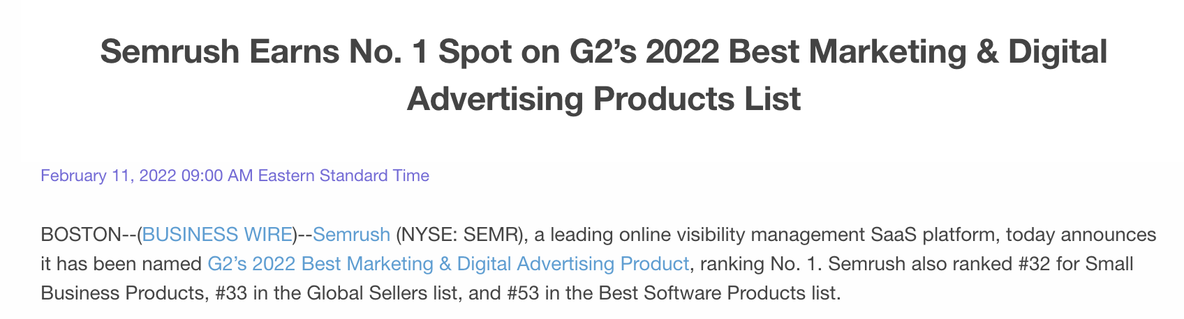 Exemple de backlink non sollicité pour Semrush