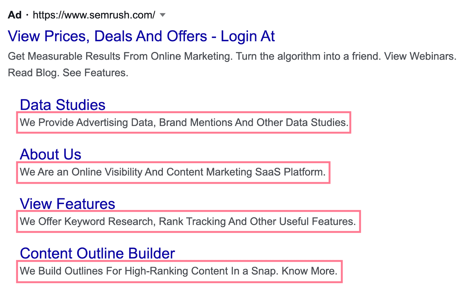 descrizione sotto i sitelink