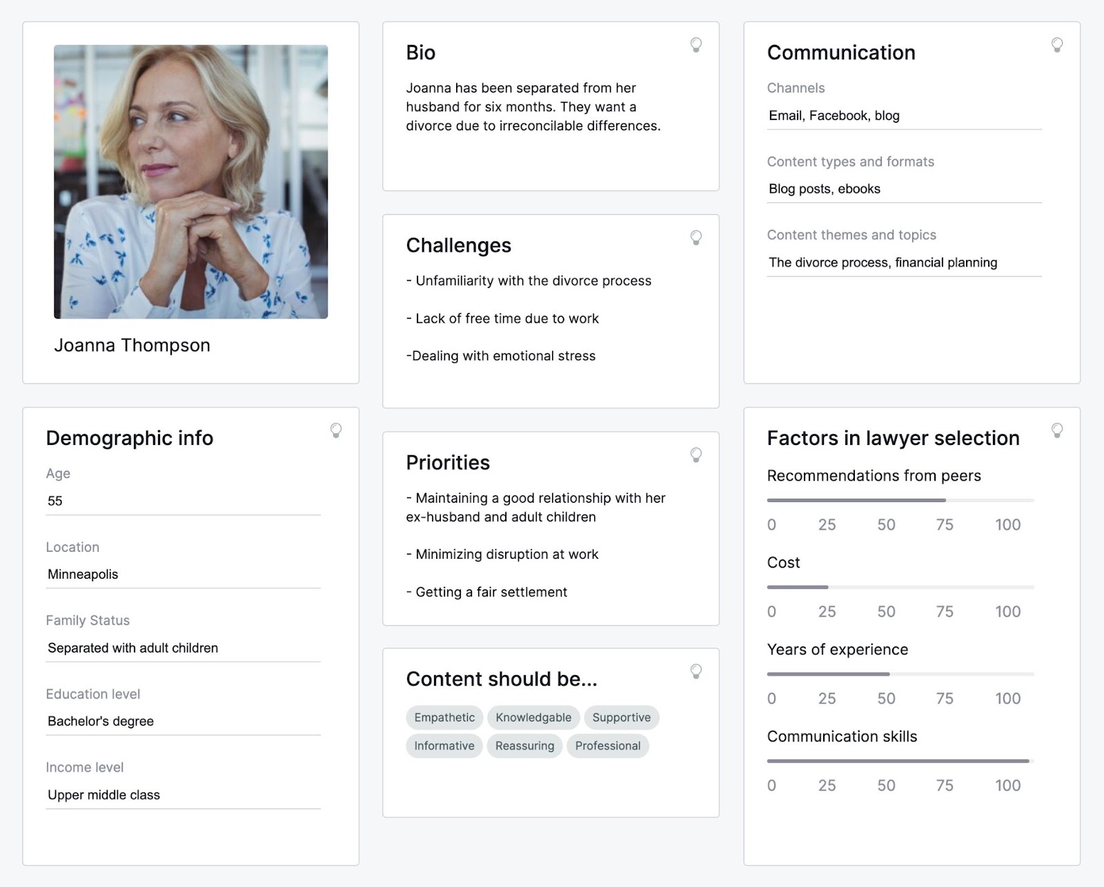 Buyer persona created with the Semrush Persona tool