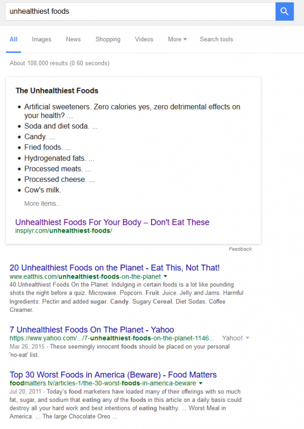 Exemple de recherches Google et rankings