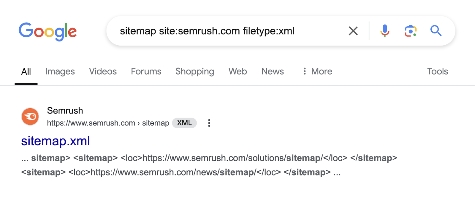 recherche google pour le plan de site d'un site Web avec des résultats xml