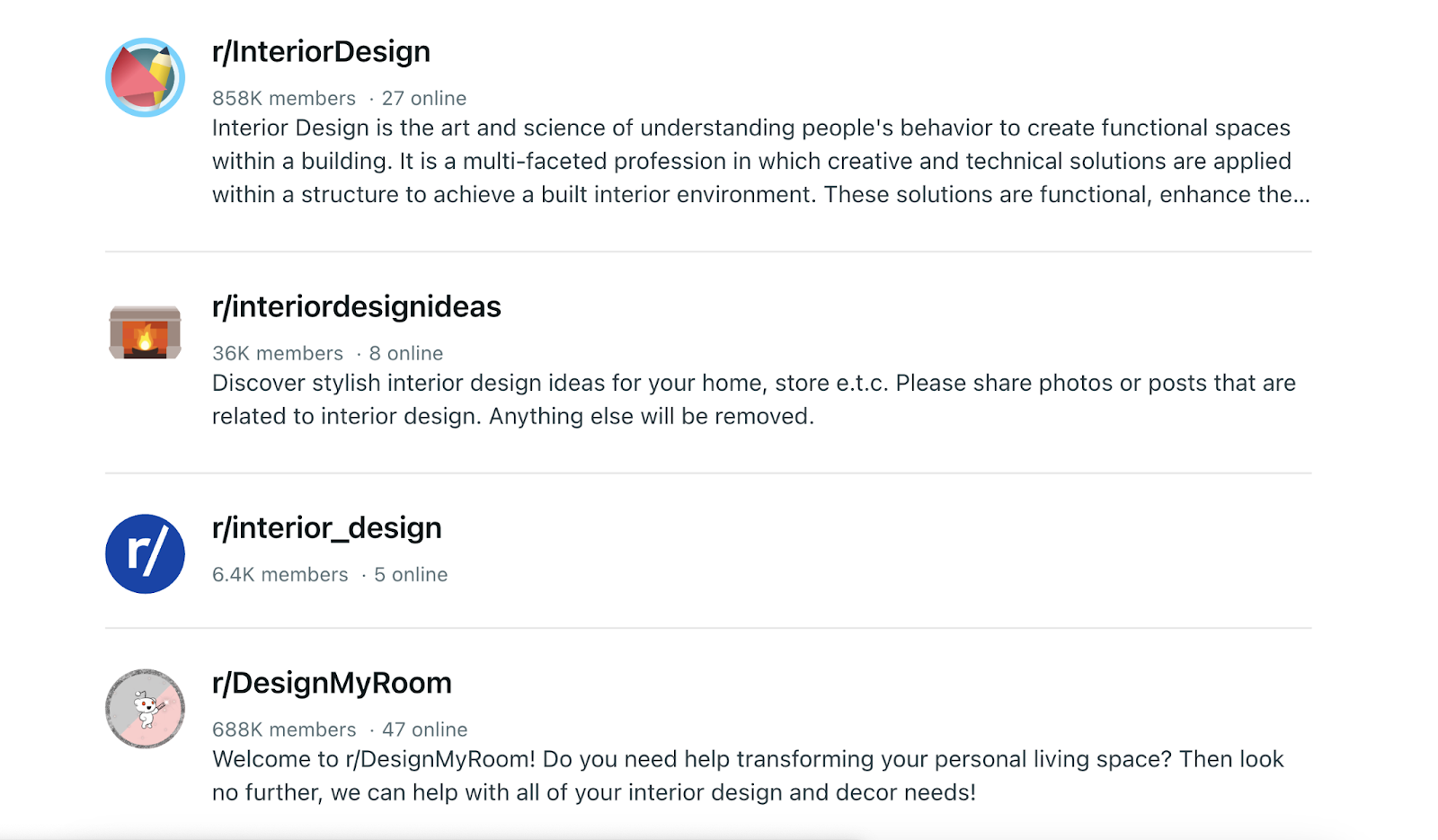 tópicos do Reddit sobre design de interiores