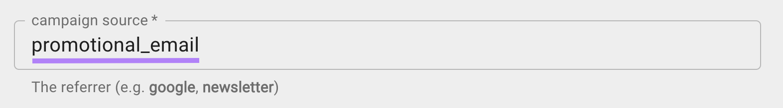 "correo_promocional" introducido en el campo "fuente de la campaña".