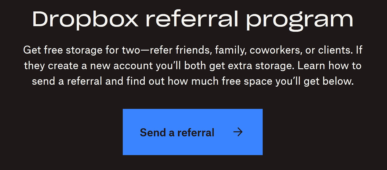 Page d'atterrissage du programme de parrainage de Dropbox