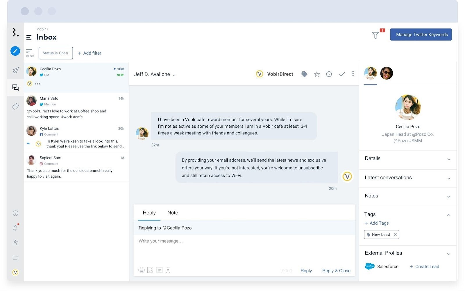 La bandeja de entrada de Statusbrew