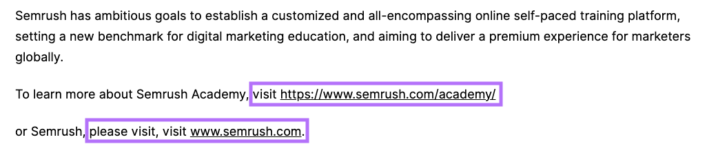 Un ejemplo de comunicado de prensa con algunas CTAs