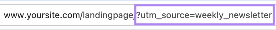 UTM-Parameter, der am Ende einer URL verwendet wird, um den Verkehr eines wöchentlichen Newsletters zu verfolgen