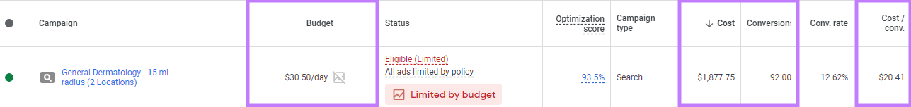 Los datos del presupuesto de campaña