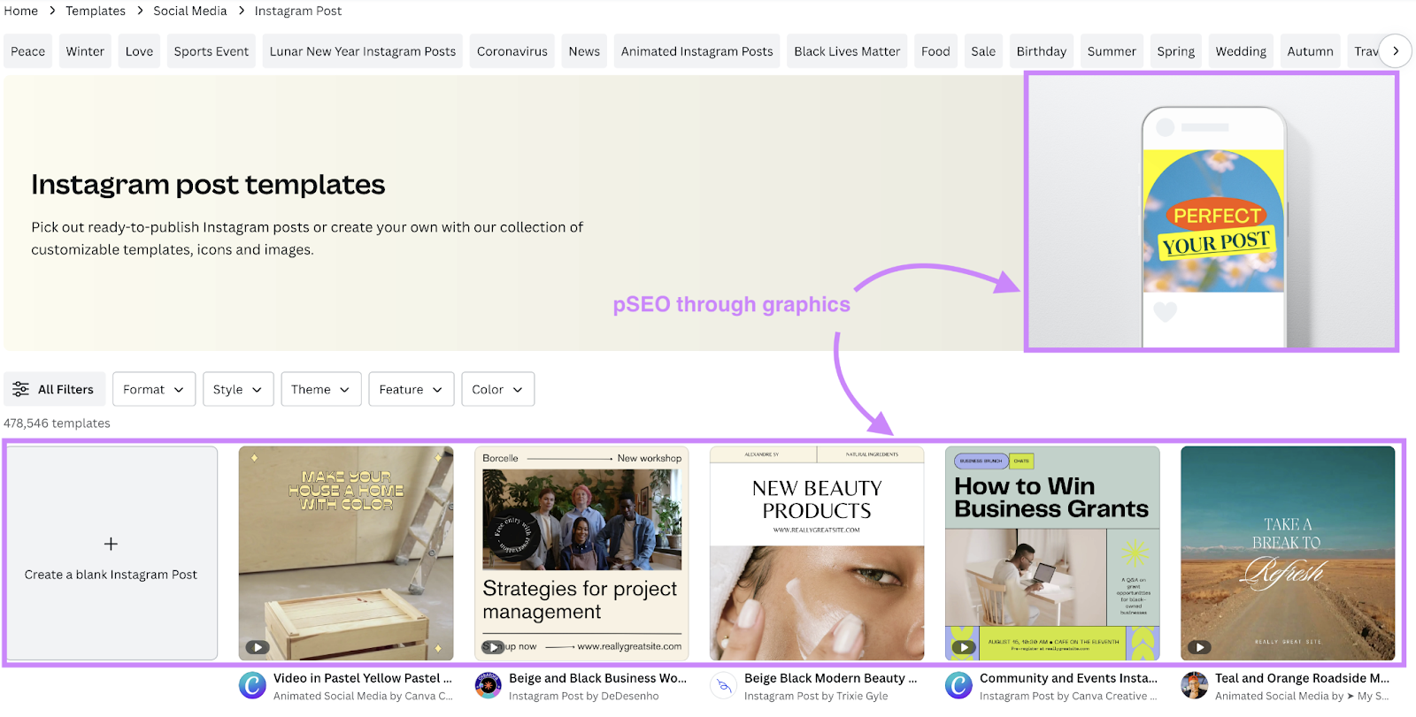 "Página "Plantillas de publicaciones de Instagram