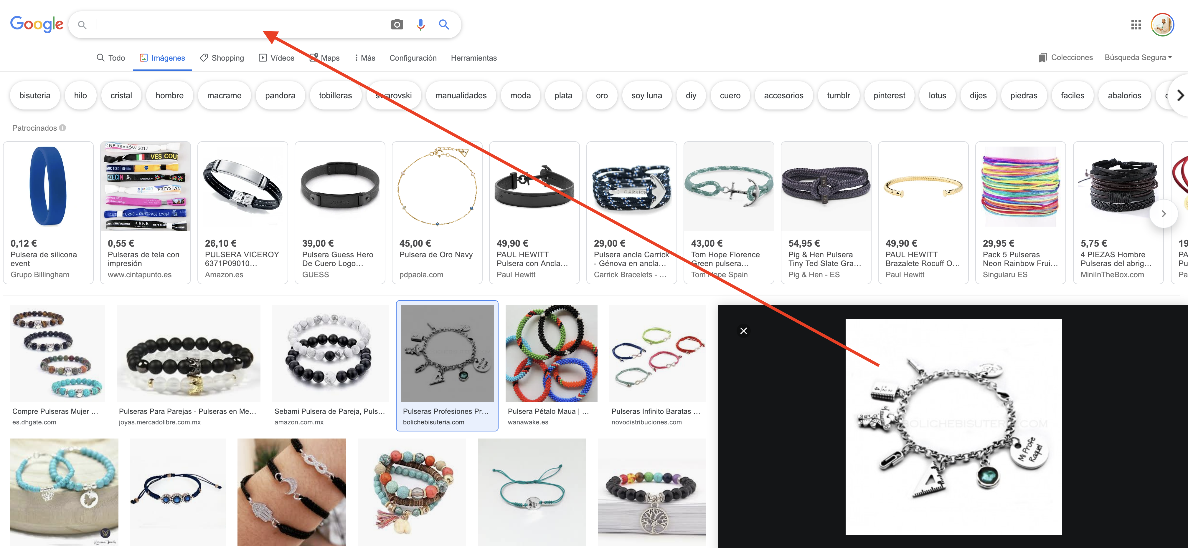 Búsqueda avanzada en Google - Arrastrar la imagen del producto al buscador