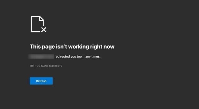 Screenshot: Redirect-Fehler in Microsoft Edge