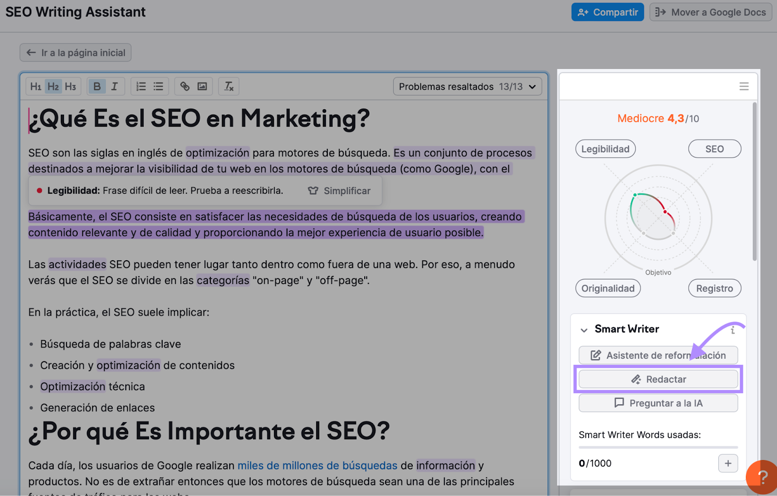 SEO Writing Assistant de Semrush