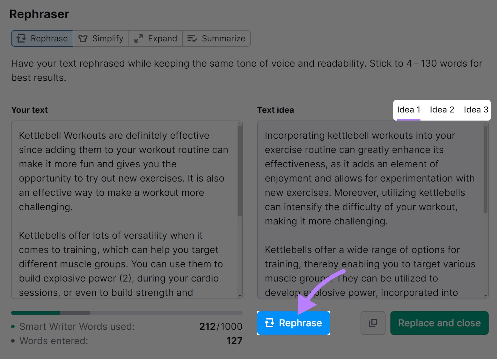 Pulsante "Rephraser" evidenziato