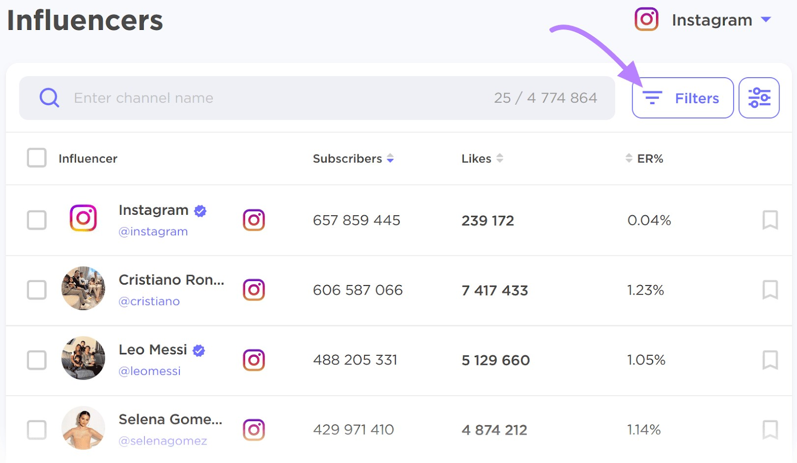 Bouton "Filtres" mis en évidence dans le coin supérieur droit.