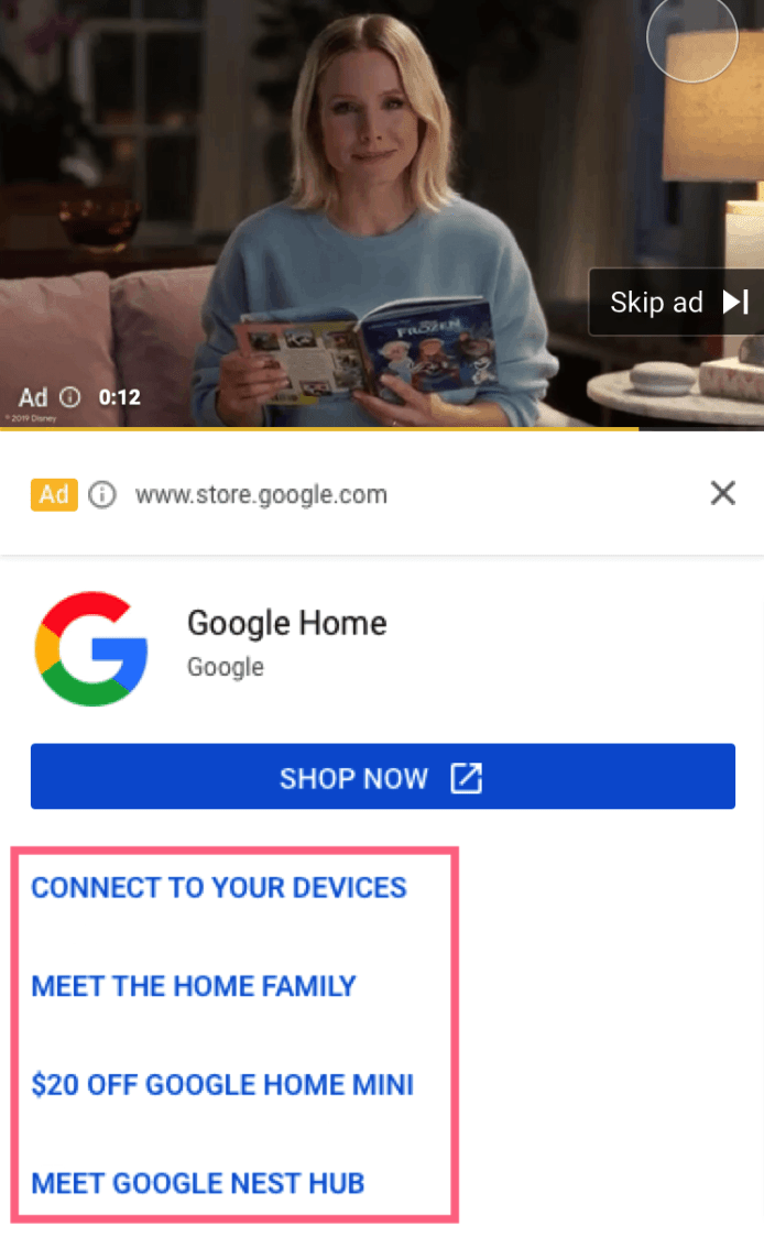 sitelink per campagne video