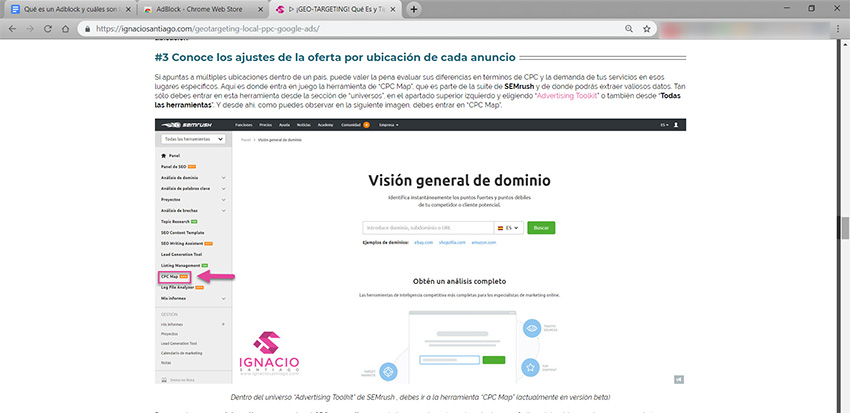 Qué es un Adblock: Ejemplo correcto del blog de Ignacio Santiago