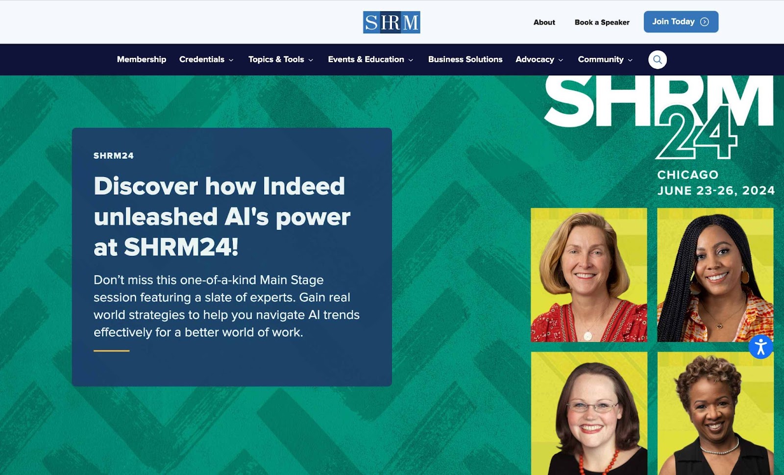 Events page by The Society for Human Resources Management to inform their audience of upcoming webinars and conferences.