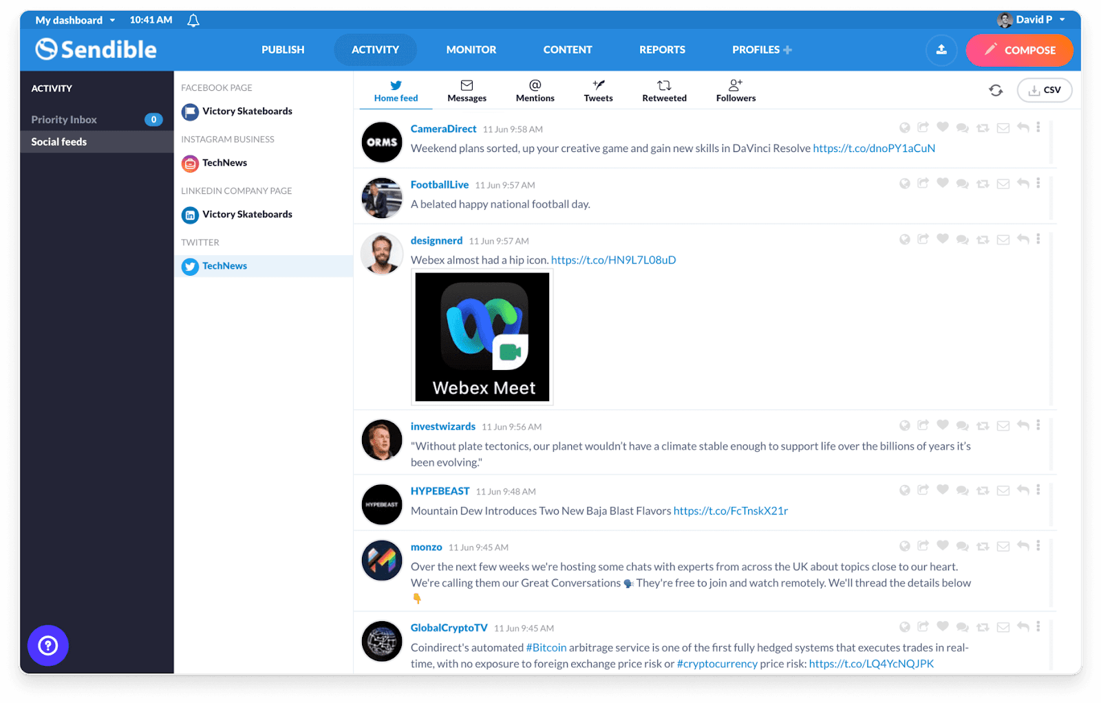 Bandeja de entrada de Sendible