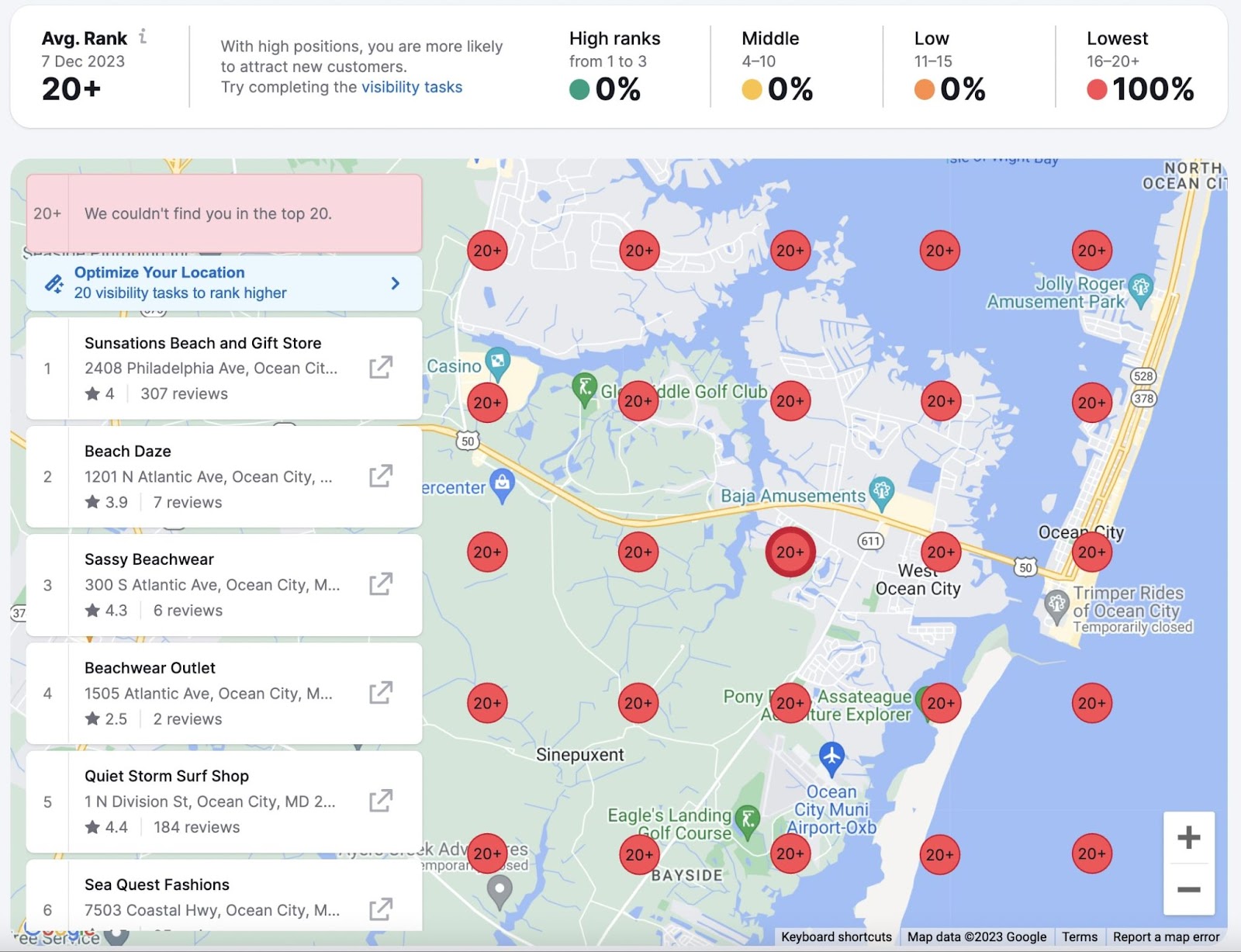 Un mapa de Google que muestre el rango de tu empresa