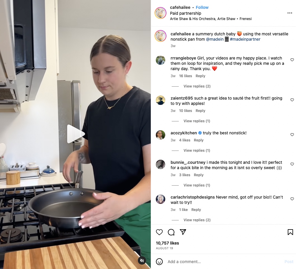 La colaboración remunerada de Hailee Catalano con @madein Instagram post