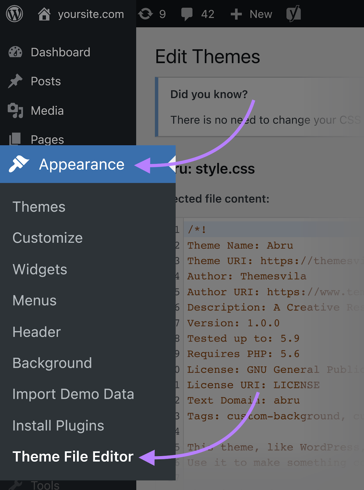 Edita la apariencia del archivo de temas.