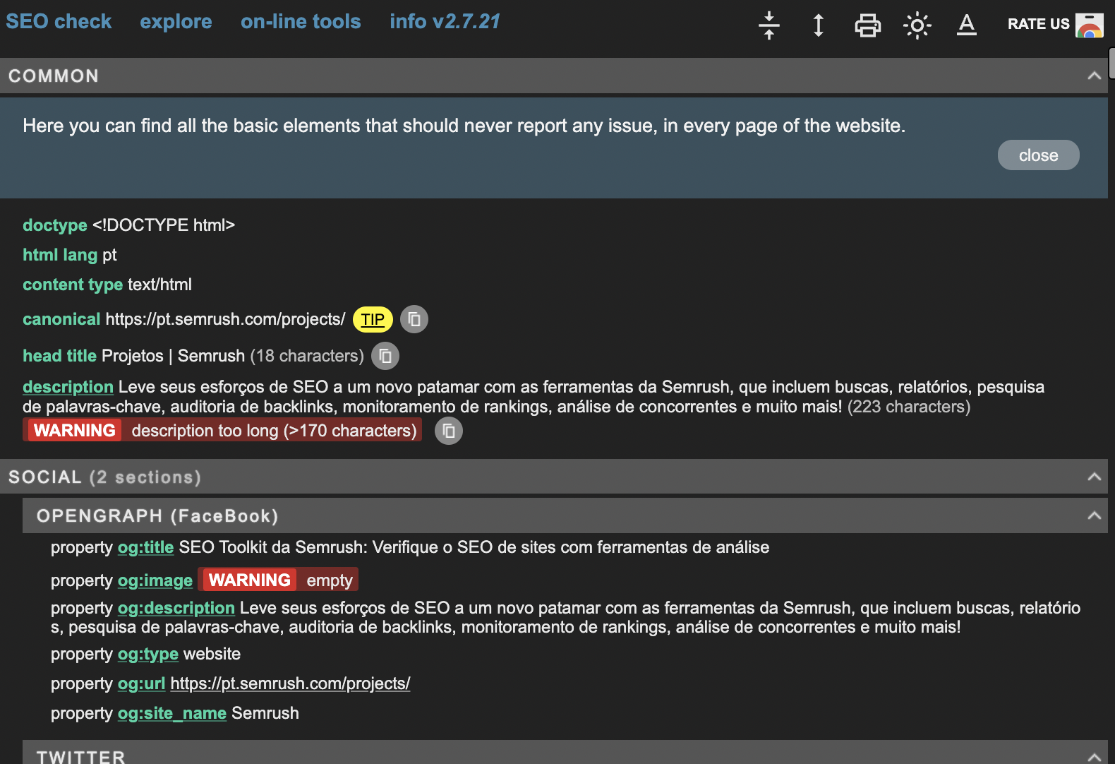 ferramenta Meta SEO Inspector