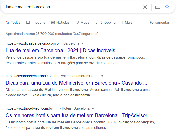 lua de mel em barcelona SERP