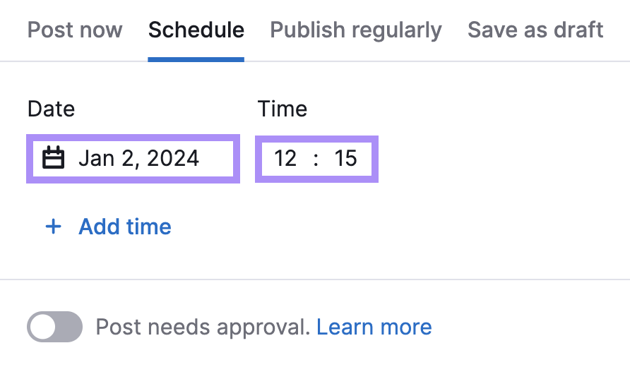 Janela "Schedule" na ferramenta Social Poster