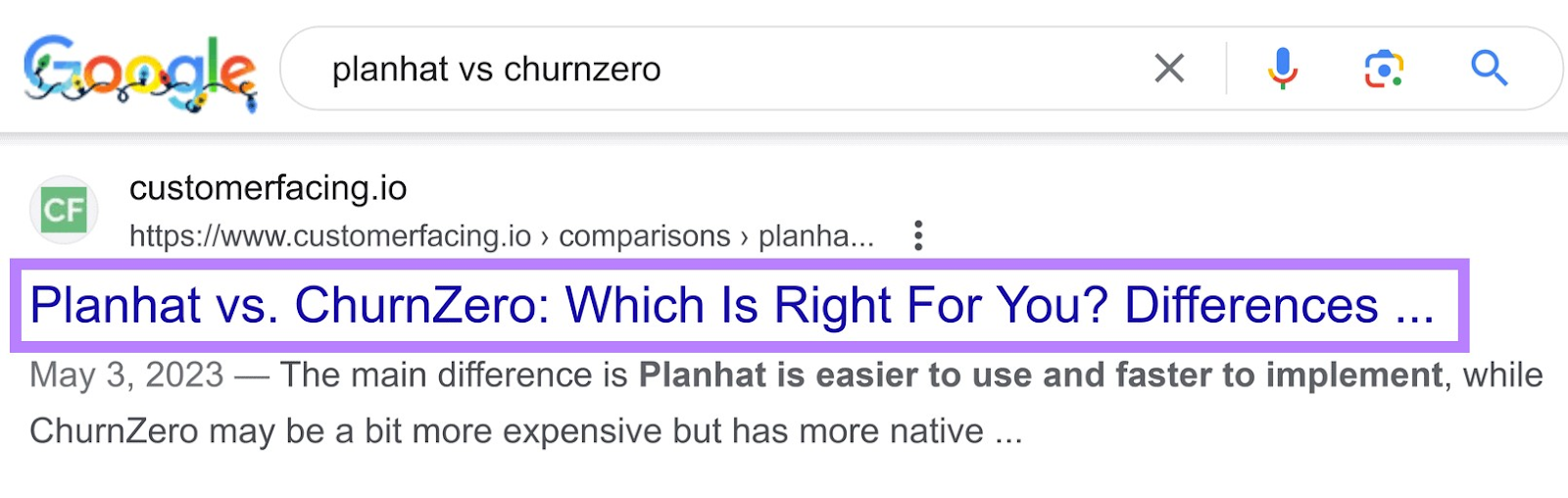 An example of a title tag that is cut off on desktop