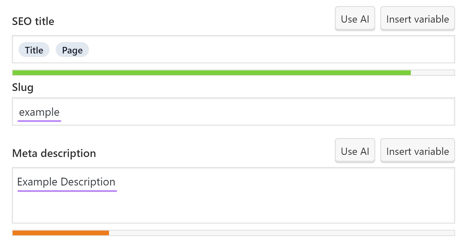 SEO title, slug, and meta description fields in Yoast plugin
