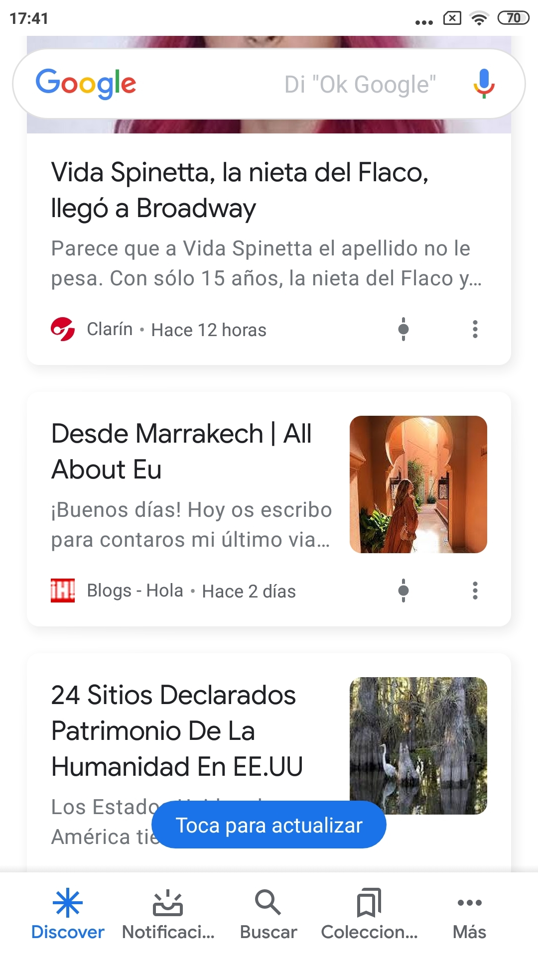 Cajitas de contenido de Google Discover
