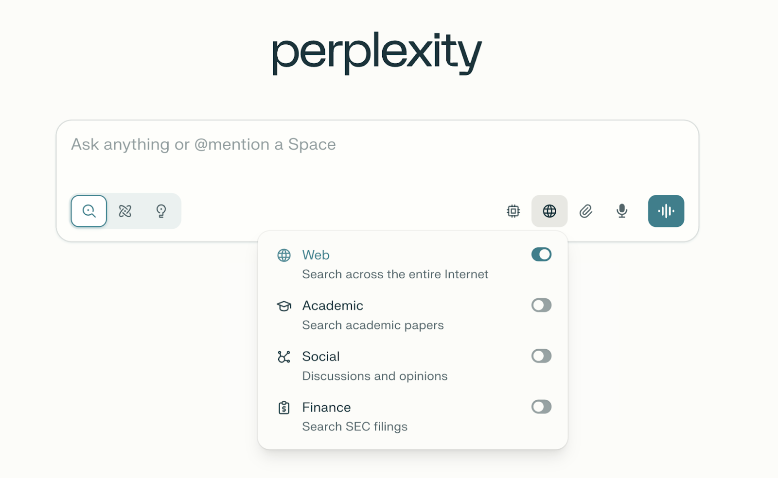 As opções de pesquisa incluem Web, Acadêmica, Social e Financeira.