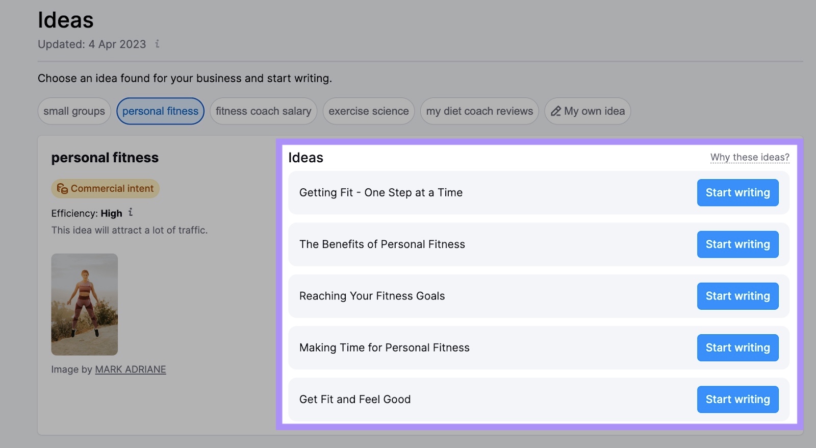 Ideas sugeridas por ContentShake