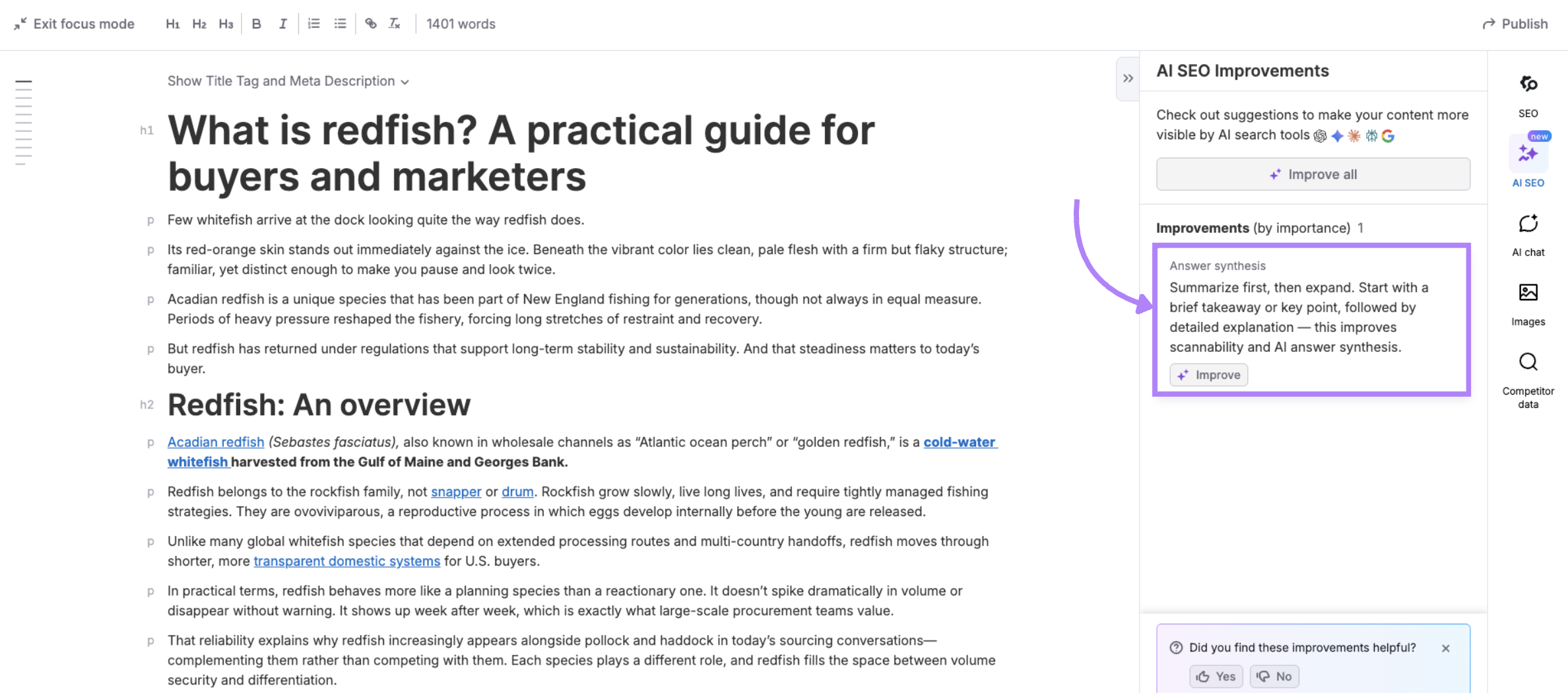 semrush content toolkit offering AI SEO improvements