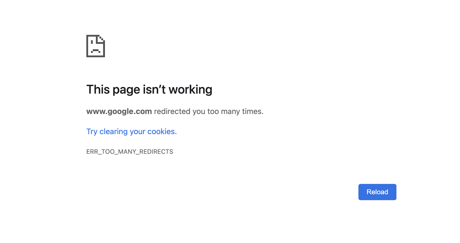 Ejemplo de error "Esta página no funciona"