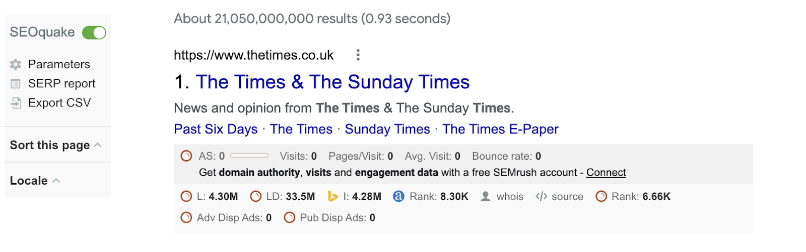 Screenshot: Browser-Erweiterung SEOquake